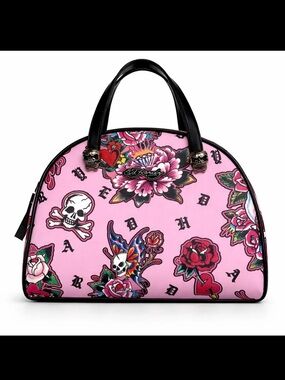 Ed Hardy Tattoo Print Insulated Lunch Tote Skull Bowler Crossbody